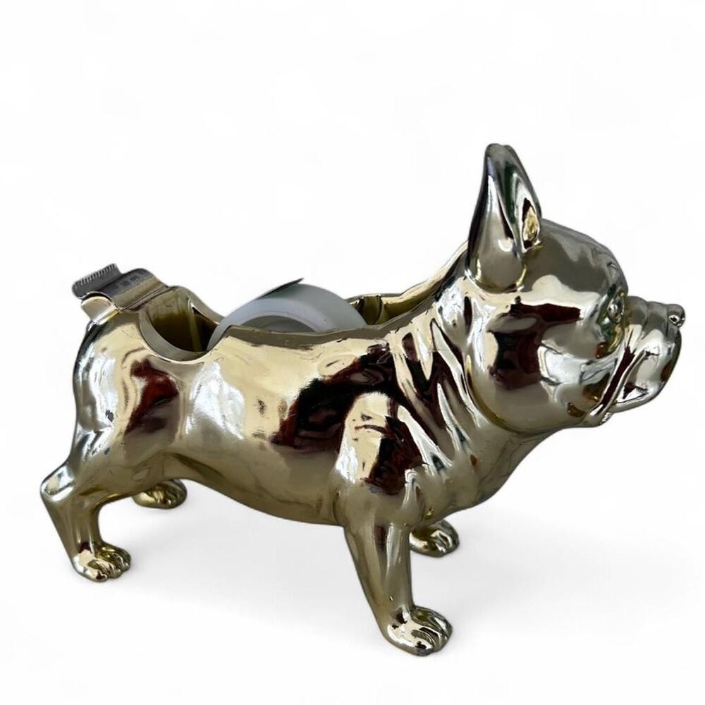 Gold Tone French Bulldog Tape Dispenser
